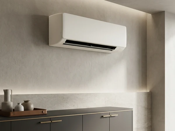 Wall-mounted indoor HVAC unit in a contemporary interior